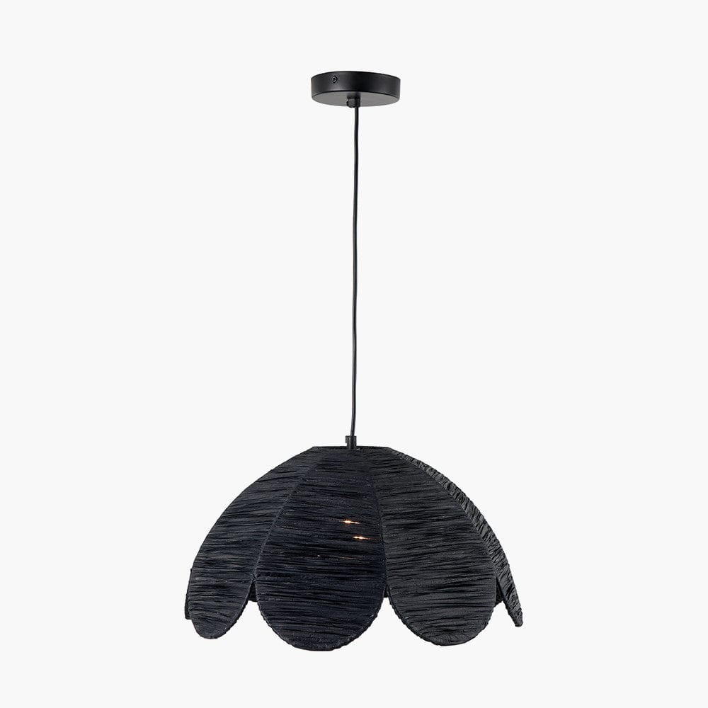 Petal Scalloped Black Raffia Pendant.
