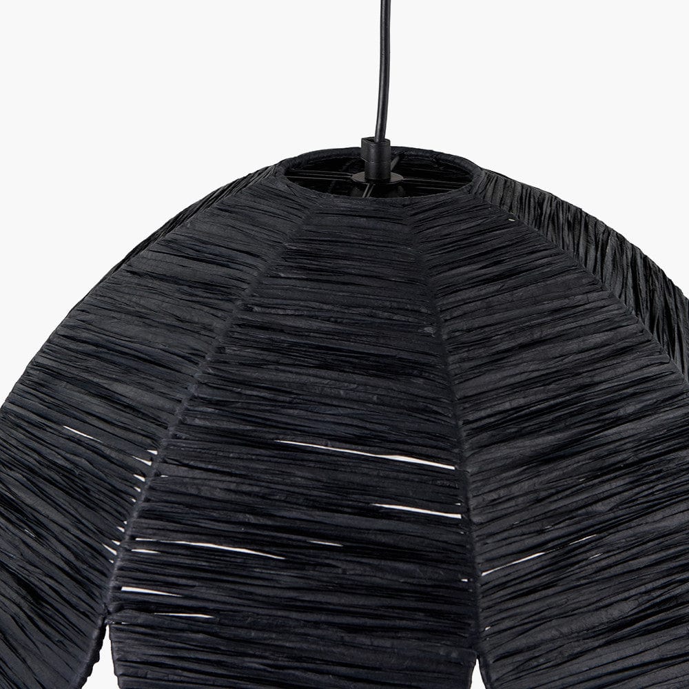 Petal Scalloped Black Raffia Pendant.