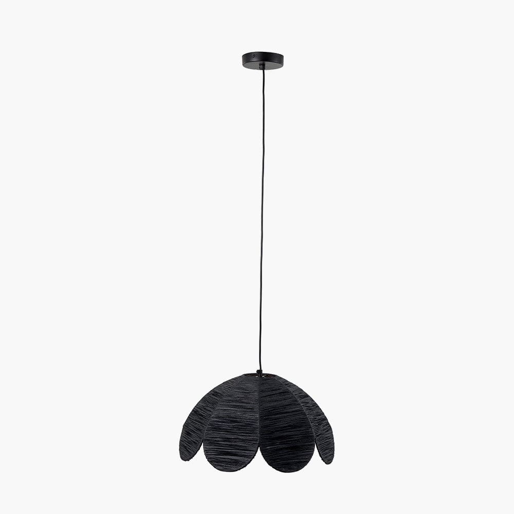 Petal Scalloped Black Raffia Pendant.