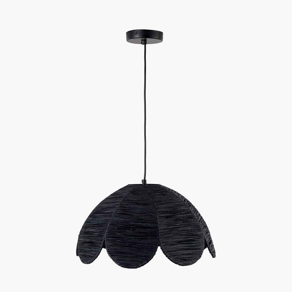 Petal Scalloped Black Raffia Pendant.