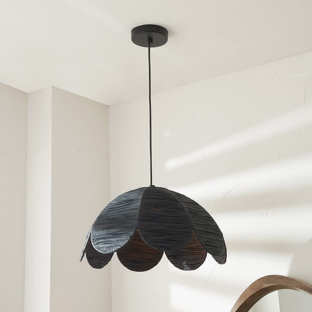 Petal Scalloped Black Raffia Pendant.