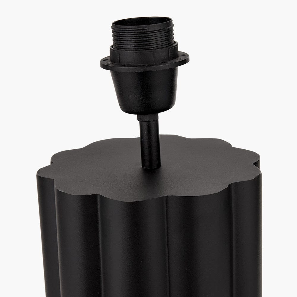 Petula Black Metal Scallop Table Lamp Base with Bloom 40cm White Handloom Scalloped Cylinder Lampshade.
