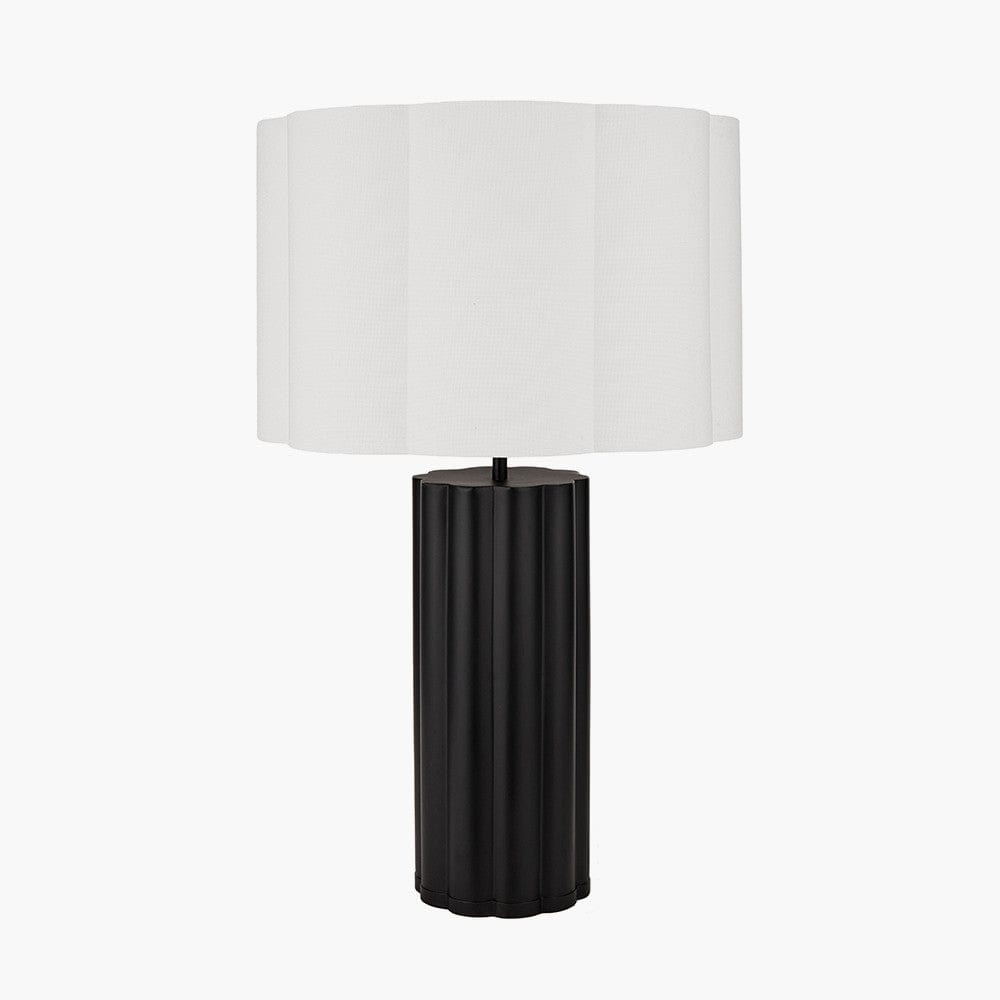 Petula Black Metal Scallop Table Lamp Base with Bloom 40cm White Handloom Scalloped Cylinder Lampshade.