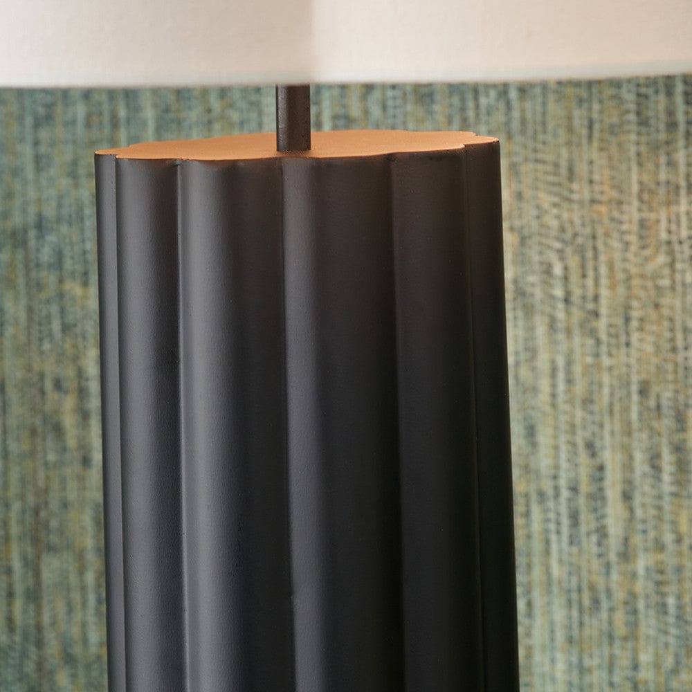 Petula Black Metal Scallop Table Lamp with Bloom 45cm White Handloom Scalloped Cylinder Shade.