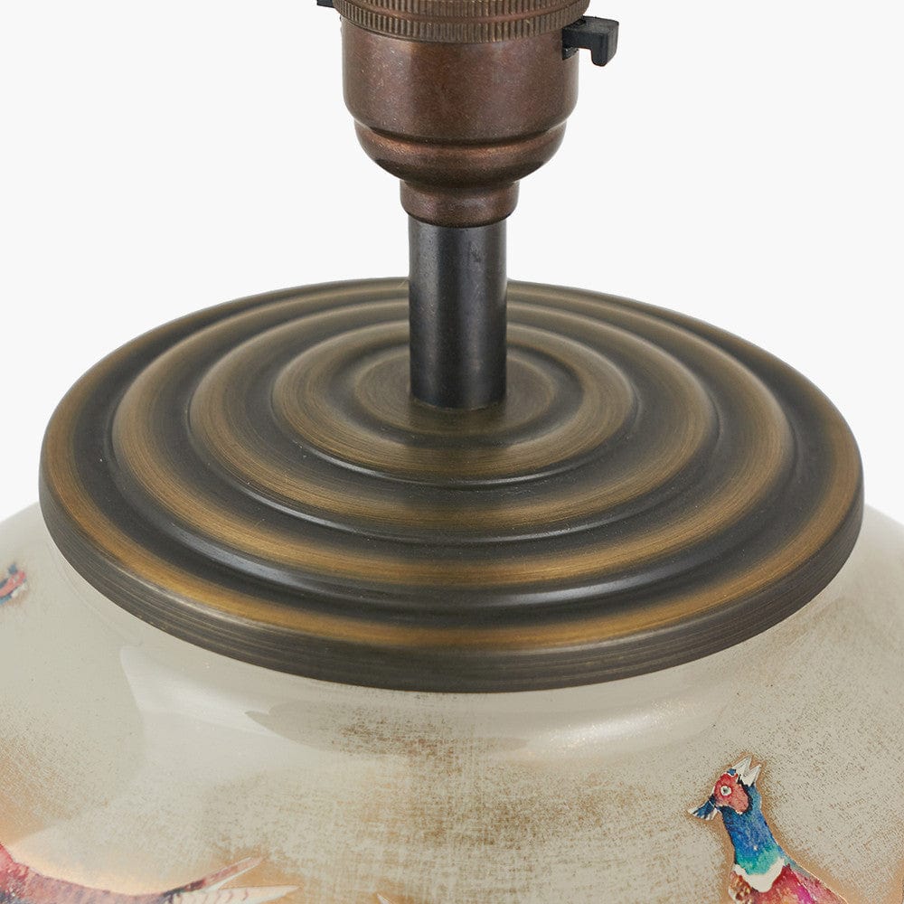 Pheasant Medium Glass Table Lamp Base with Edward 30cm Natural Linen Cylinder Lampshade.