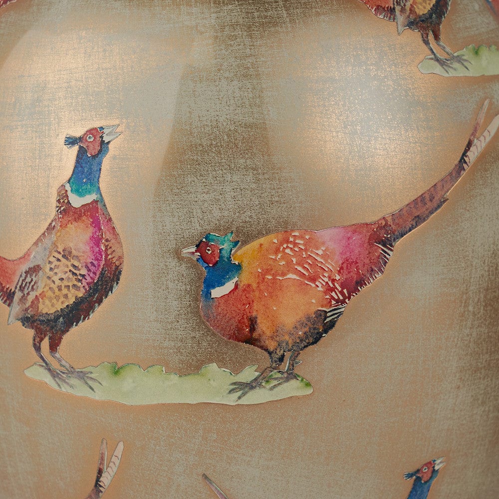 Pheasant Medium Glass Table Lamp Base with Edward 30cm Natural Linen Cylinder Lampshade.