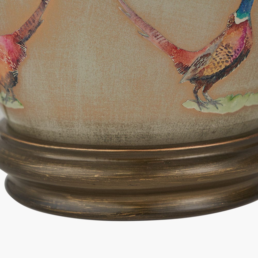 Pheasant Medium Glass Table Lamp Base with Edward 30cm Natural Linen Cylinder Lampshade.