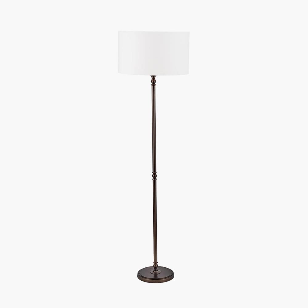 Piero Antique Bronze Metal Candlestick Floor Lamp Base with Henry 45cm White Handloom Cylinder Lampshade.