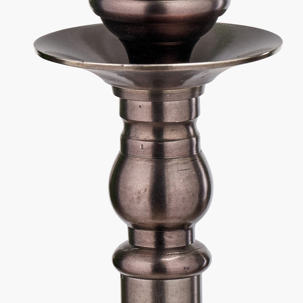 Piero Antique Bronze Metal Candlestick Floor Lamp Base with Henry 45cm White Handloom Cylinder Lampshade.