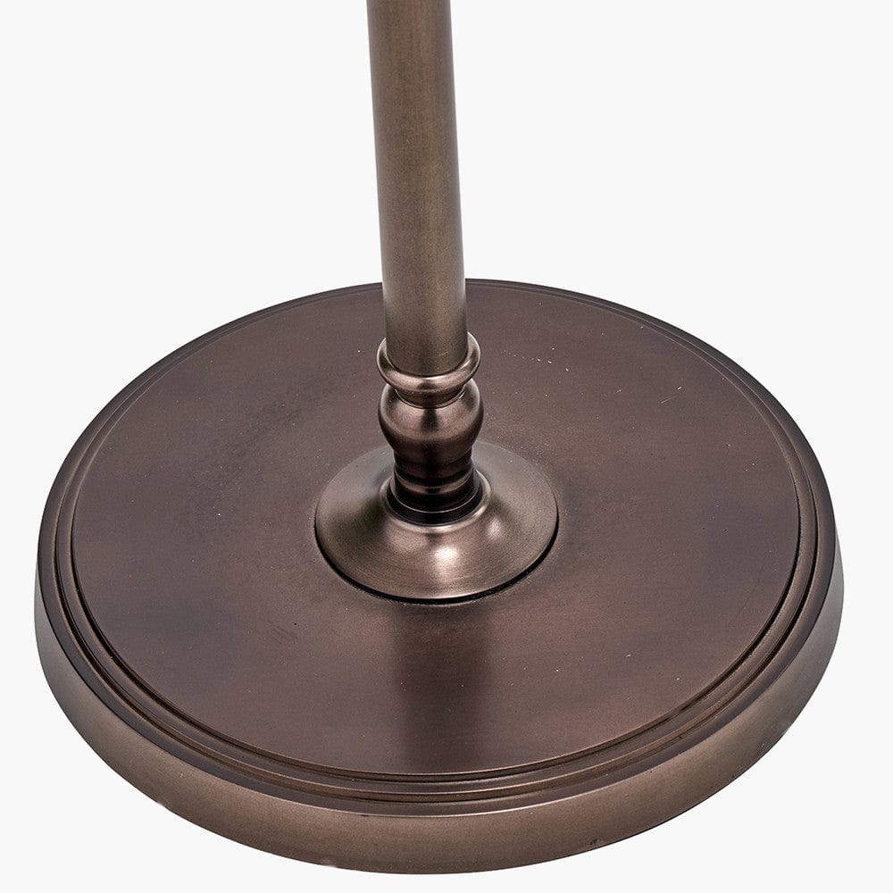 Piero Antique Bronze Metal Candlestick Floor Lamp Base with Henry 45cm White Handloom Cylinder Lampshade.