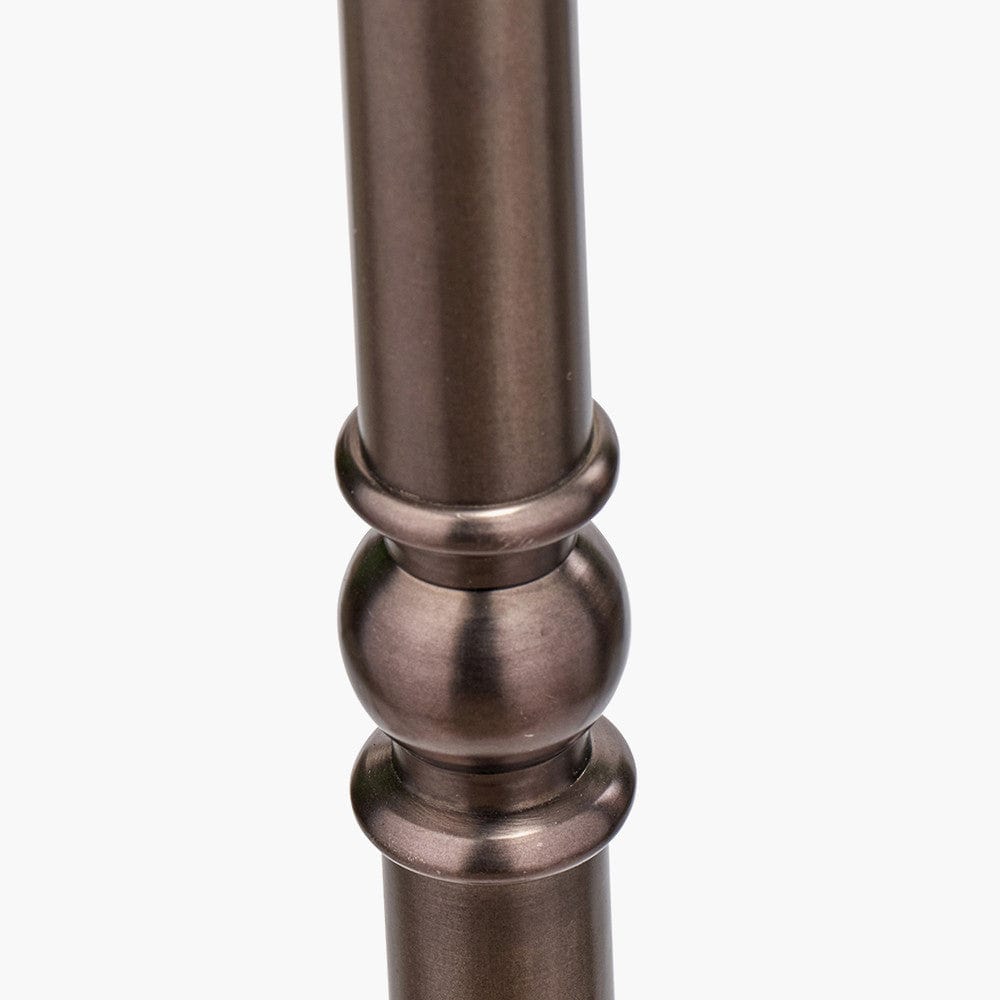 Piero Antique Bronze Metal Candlestick Floor Lamp Base with Henry 45cm White Handloom Cylinder Lampshade.