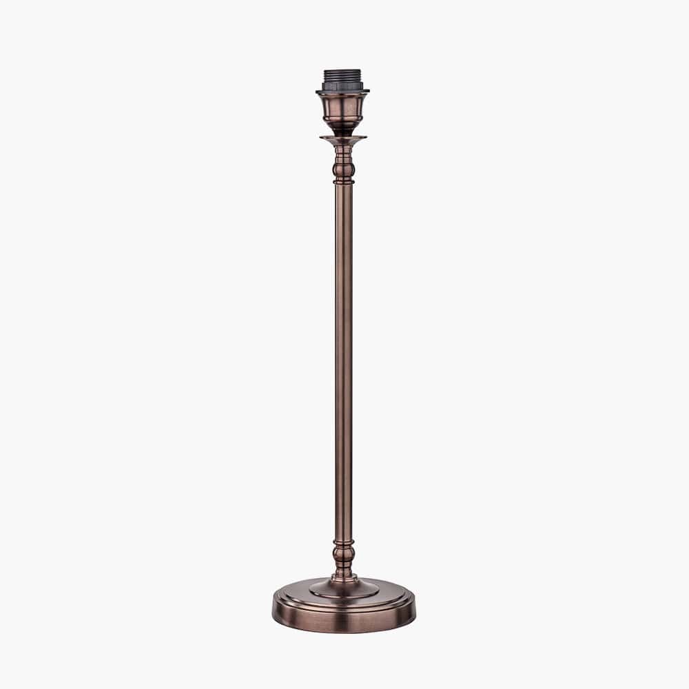 Piero Antique Bronze Metal Candlestick Table Lamp Base with Henry 35cm White Handloom Cylinder Lampshade.