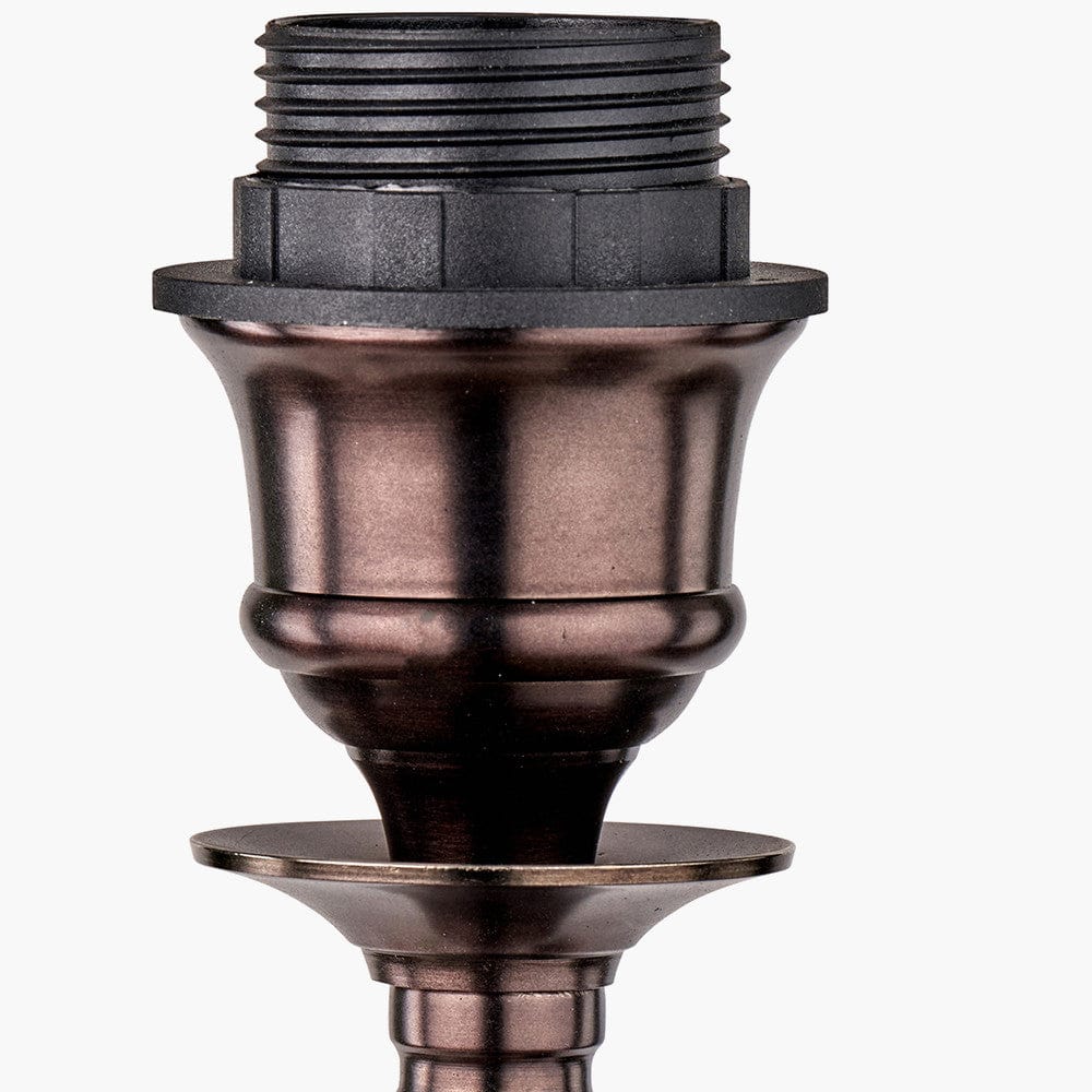 Piero Antique Bronze Metal Candlestick Table Lamp Base with Henry 35cm White Handloom Cylinder Lampshade.