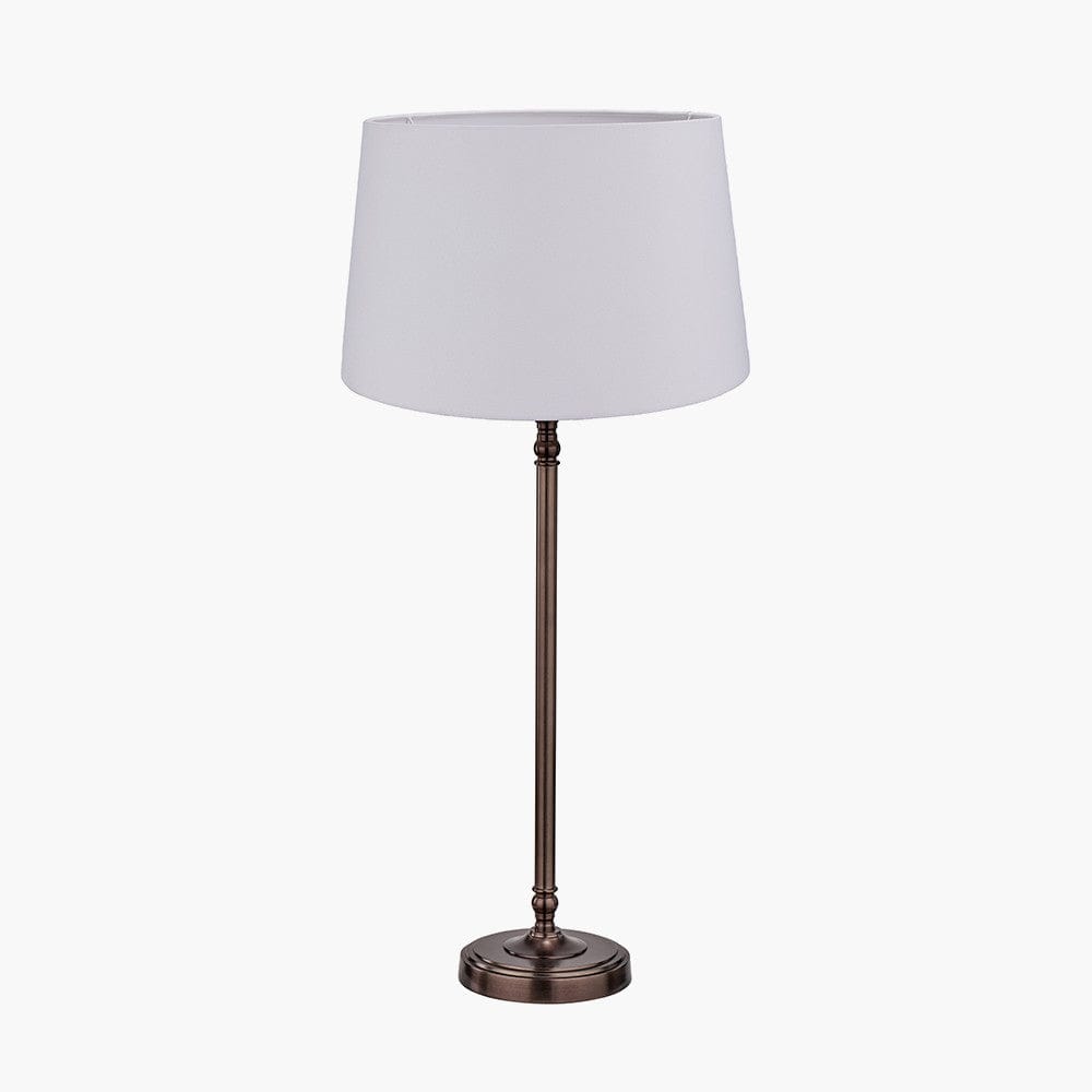 Pacific Lifestyle Lighting Piero Antique Bronze Metal Candlestick Table Lamp Base with Winston 35cm White Handloom Tapered Lampshade House of Isabella UK