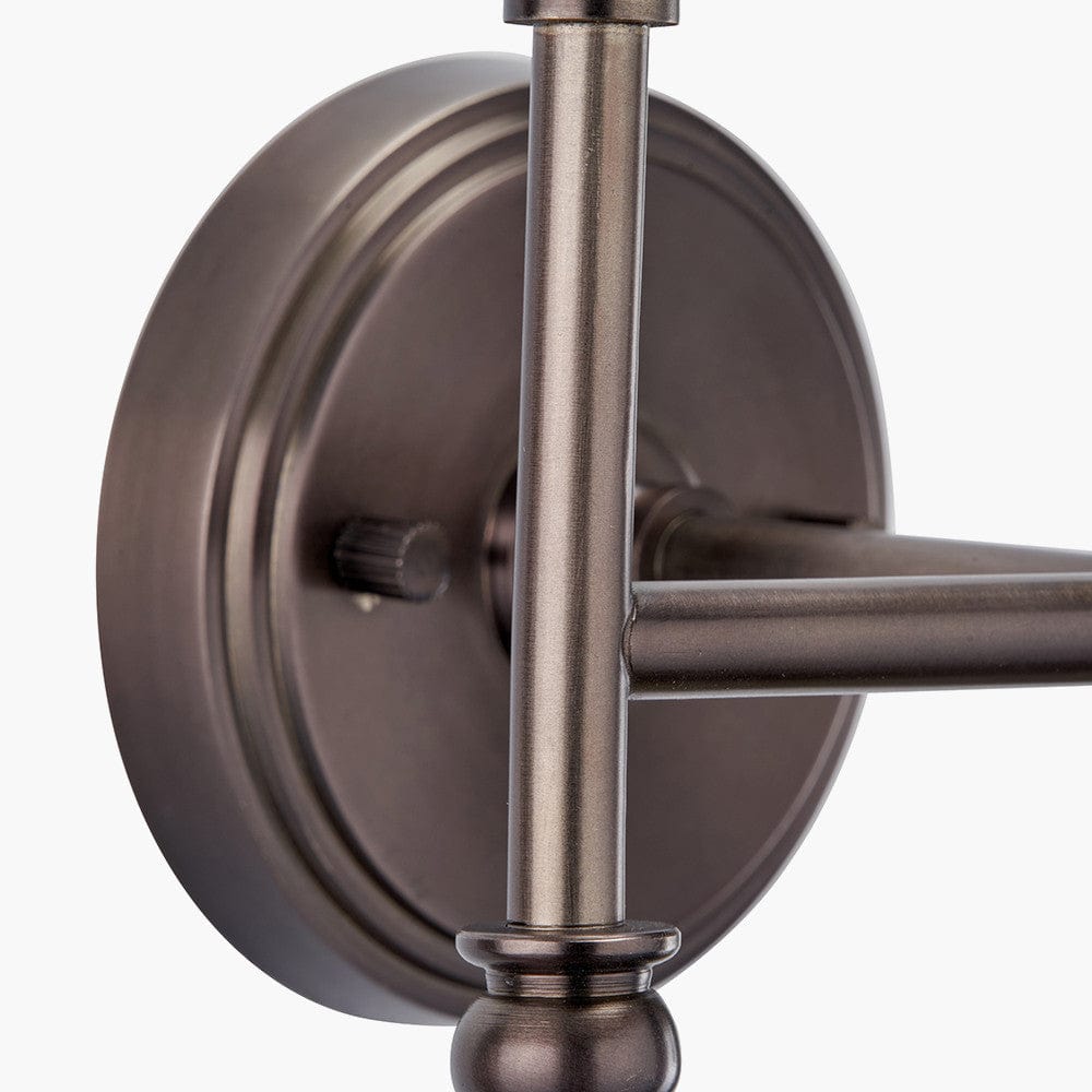 Piero Antique Bronze Metal Double Wall Light with Pelham 15cm Grey Handloom Tapered Lemon Clip Lampshades.