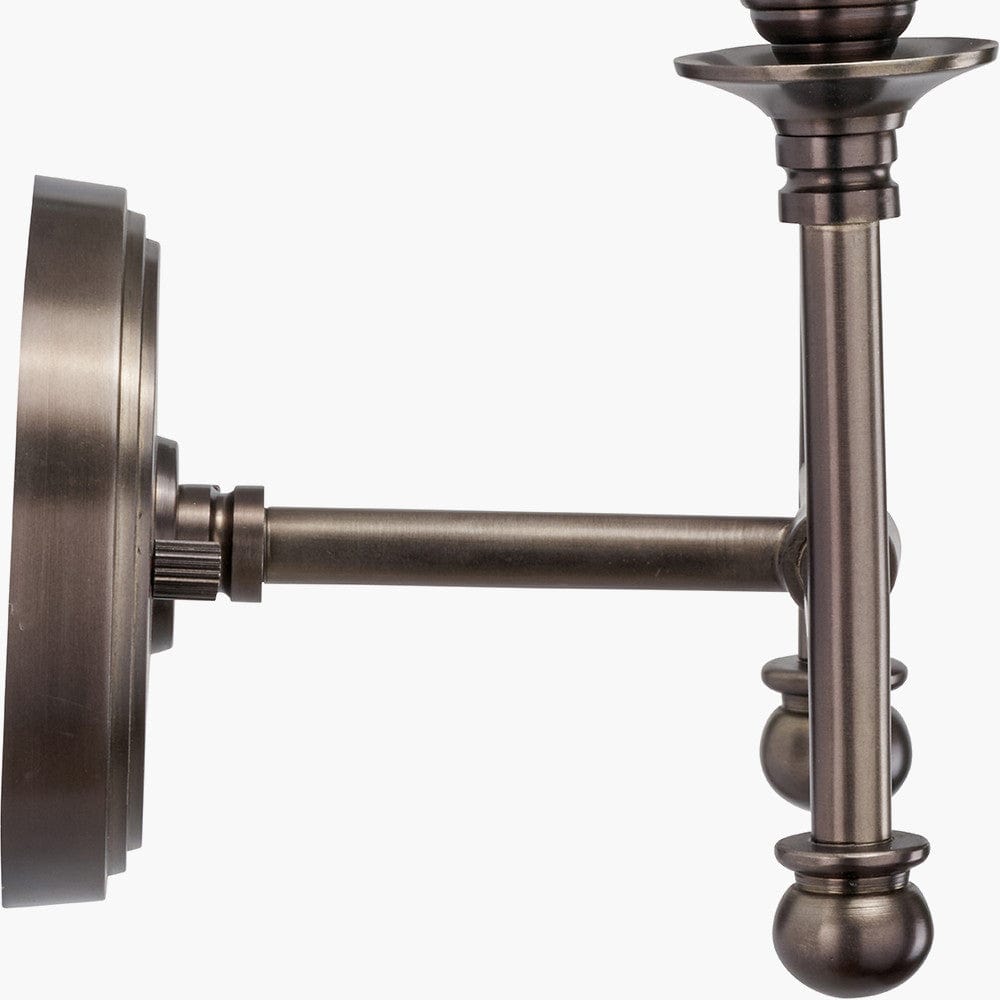 Piero Antique Bronze Metal Double Wall Light with Pelham 15cm Grey Handloom Tapered Lemon Clip Lampshades.