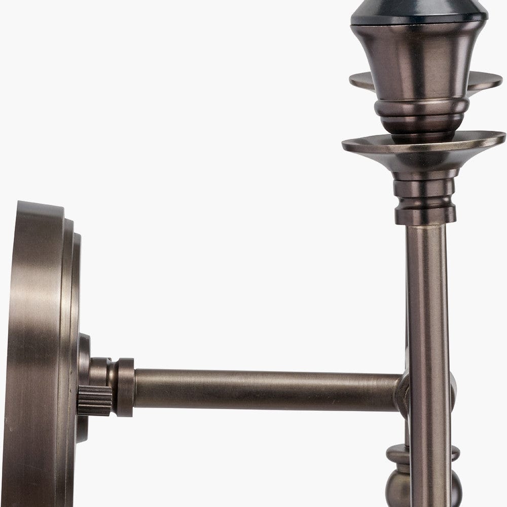 Piero Antique Bronze Metal Double Wall Light with Pelham 15cm White Handloom Tapered Lemon Clip Lampshades.