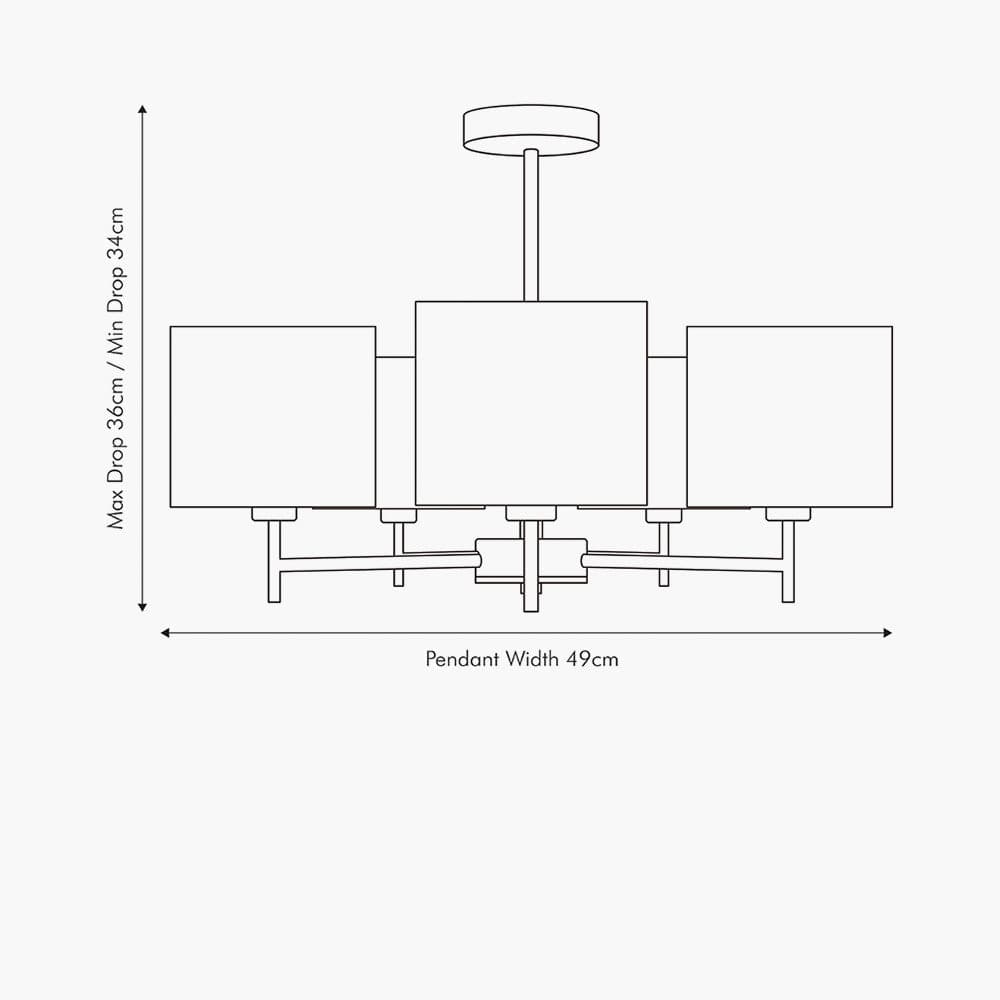 Plaza Silver Metal and Grey Linen 5 Arm Pendant.