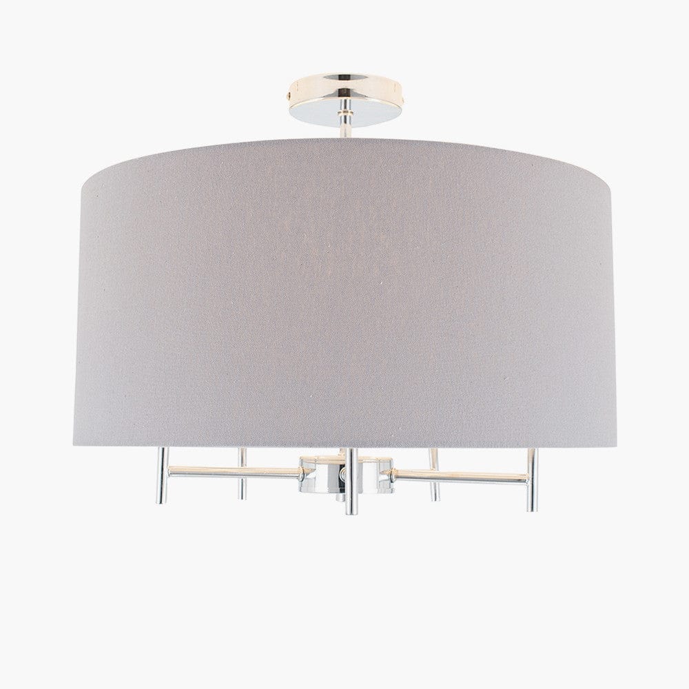 Plaza Silver Metal and Grey Linen Pendant.