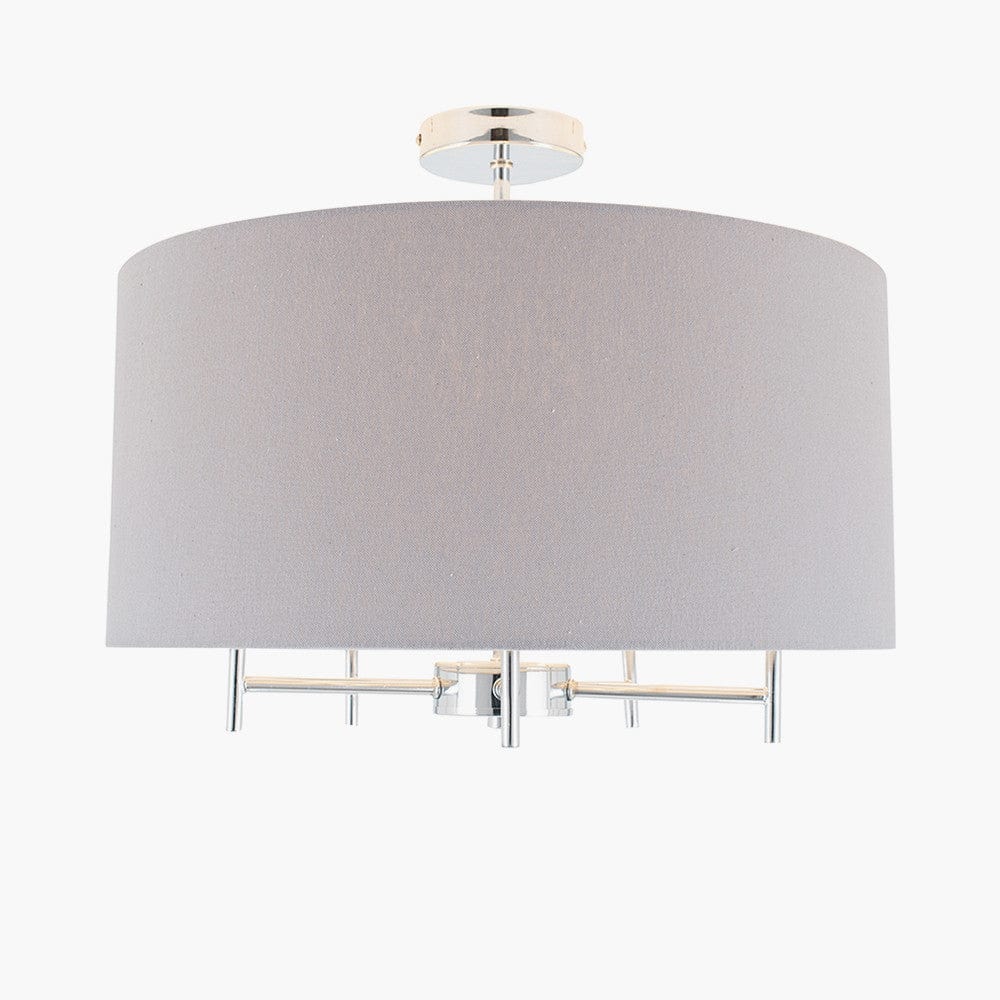 Pacific Lifestyle Lighting Plaza Silver Metal and Grey Linen Pendant House of Isabella UK