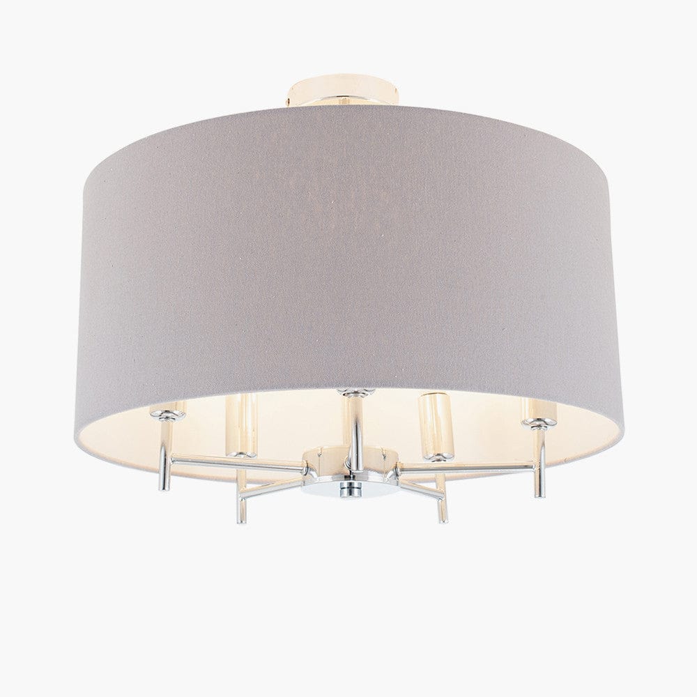 Pacific Lifestyle Lighting Plaza Silver Metal and Grey Linen Pendant House of Isabella UK