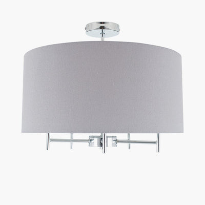 Pacific Lifestyle Lighting Plaza Silver Metal and Grey Linen Pendant House of Isabella UK