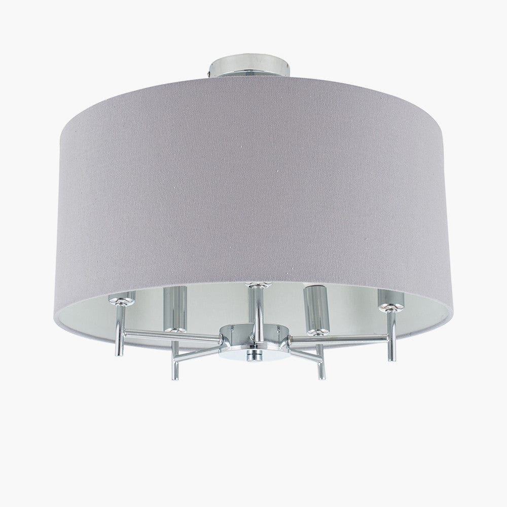 Plaza Silver Metal and Grey Linen Pendant.