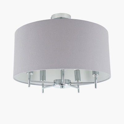 Pacific Lifestyle Lighting Plaza Silver Metal and Grey Linen Pendant House of Isabella UK