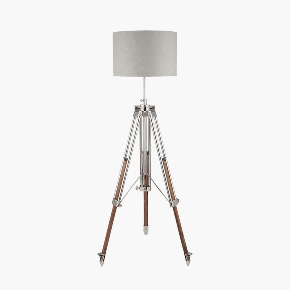 Port Nickel and Wood Tripod Floor Lamp - Base Only.