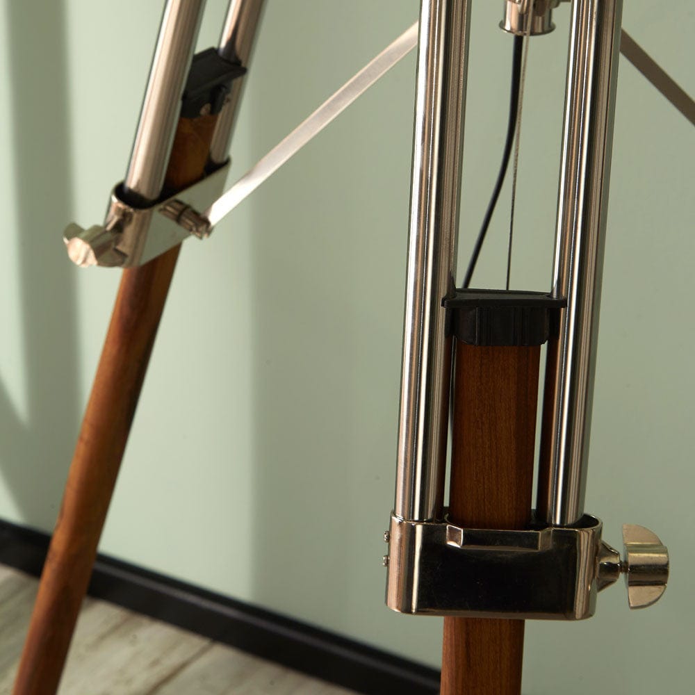 Port Nickel and Wood Tripod Floor Lamp - Base Only.