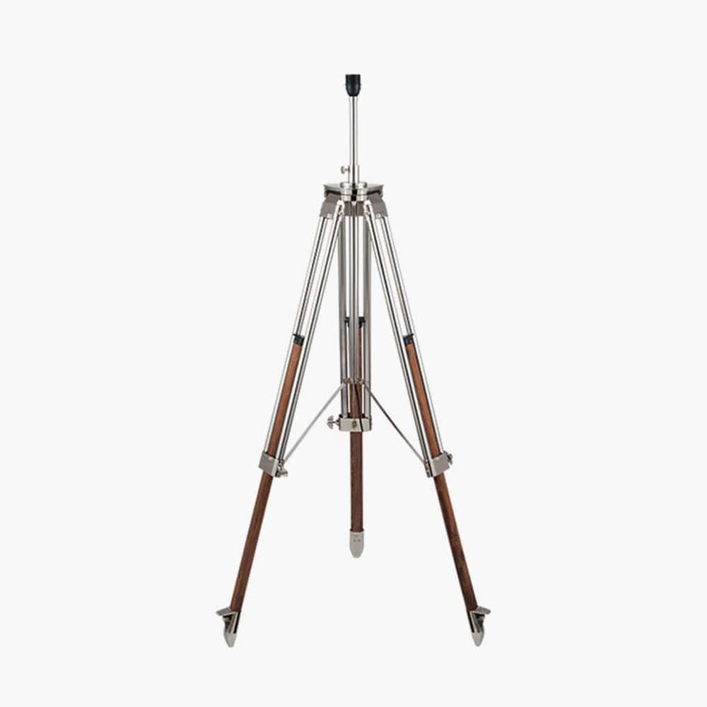 Port Nickel and Wood Tripod Floor Lamp - Base Only.
