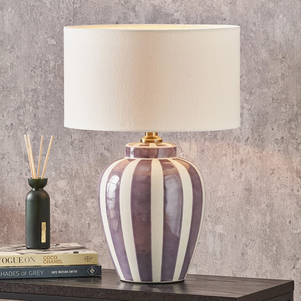 Priscilla Lilac Stripped Ceramic Table Lamp Base.