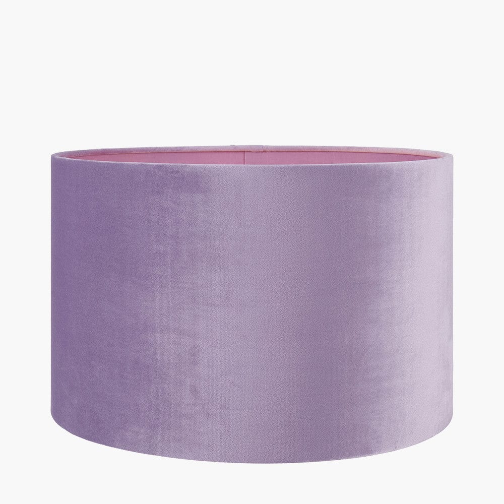 Priscilla Lilac Stripped Ceramic Table Lamp Base with Rene 30cm Lilac Velvet Cylinder Lampshade.