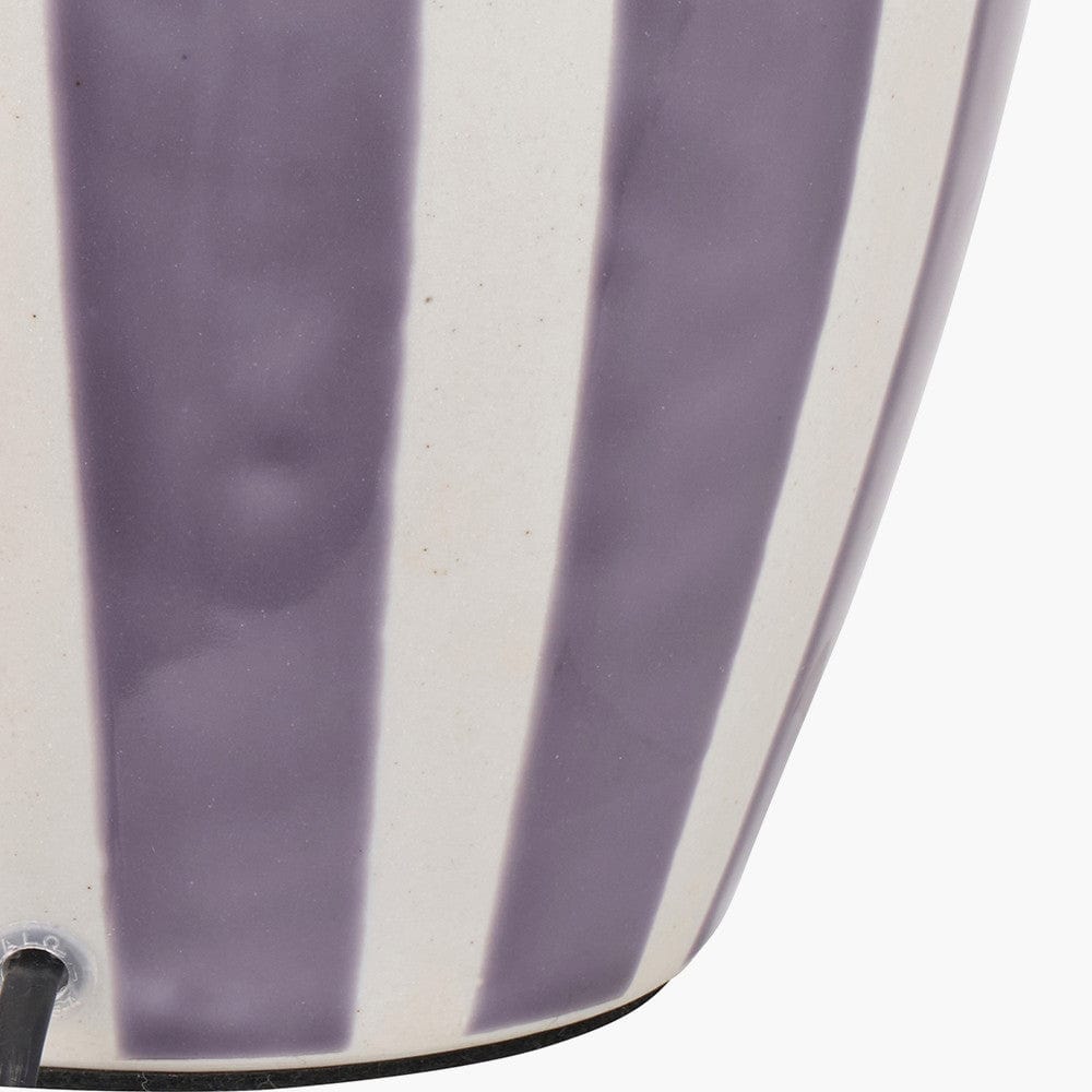 Priscilla Lilac Stripped Ceramic Table Lamp Base with Rene 30cm Lilac Velvet Cylinder Lampshade.