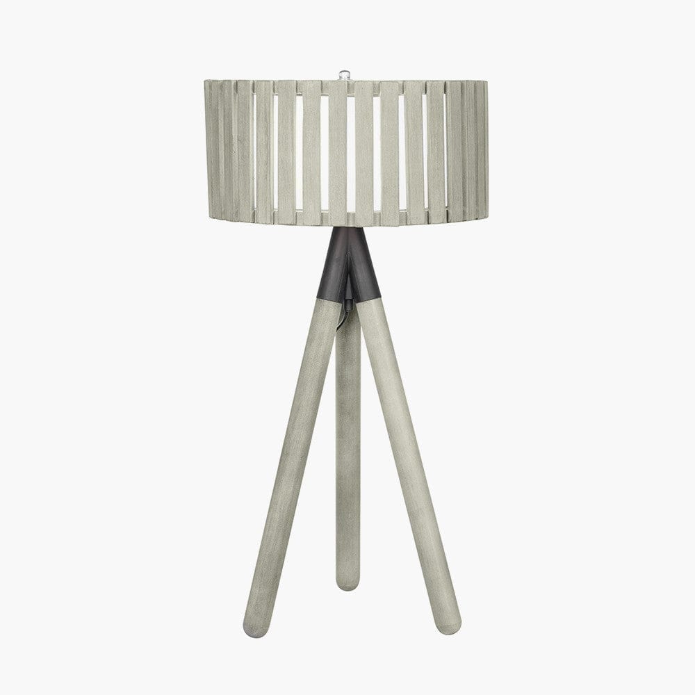 Rabanne Slatted Antique Wood Tripod Table Lamp.