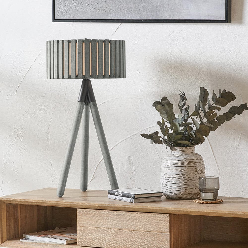 Rabanne Slatted Antique Wood Tripod Table Lamp.