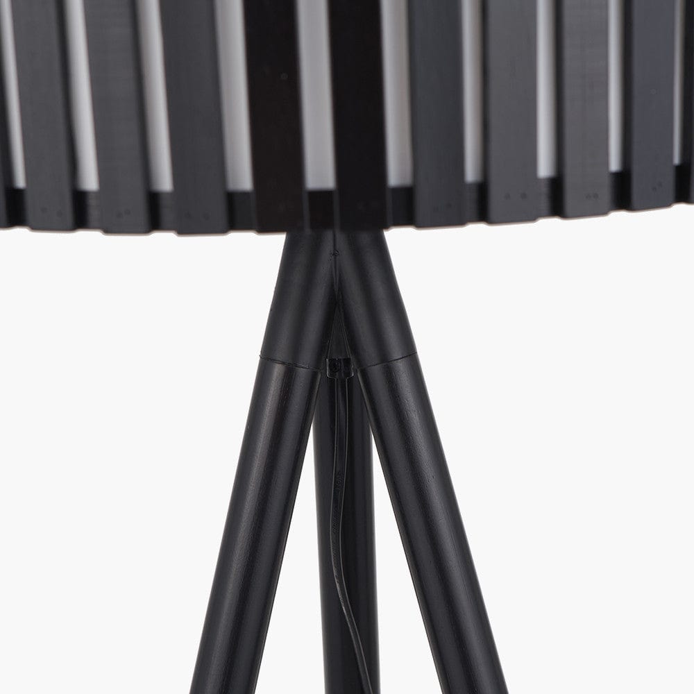 Rabanne Slatted Black Wood Tripod Floor Lamp.