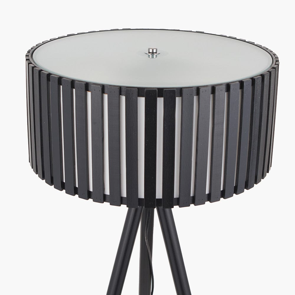 Rabanne Slatted Black Wood Tripod Floor Lamp.