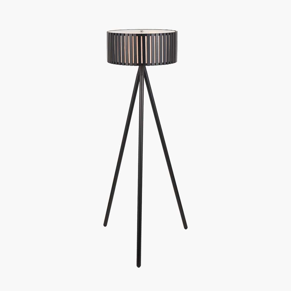 Rabanne Slatted Black Wood Tripod Floor Lamp.