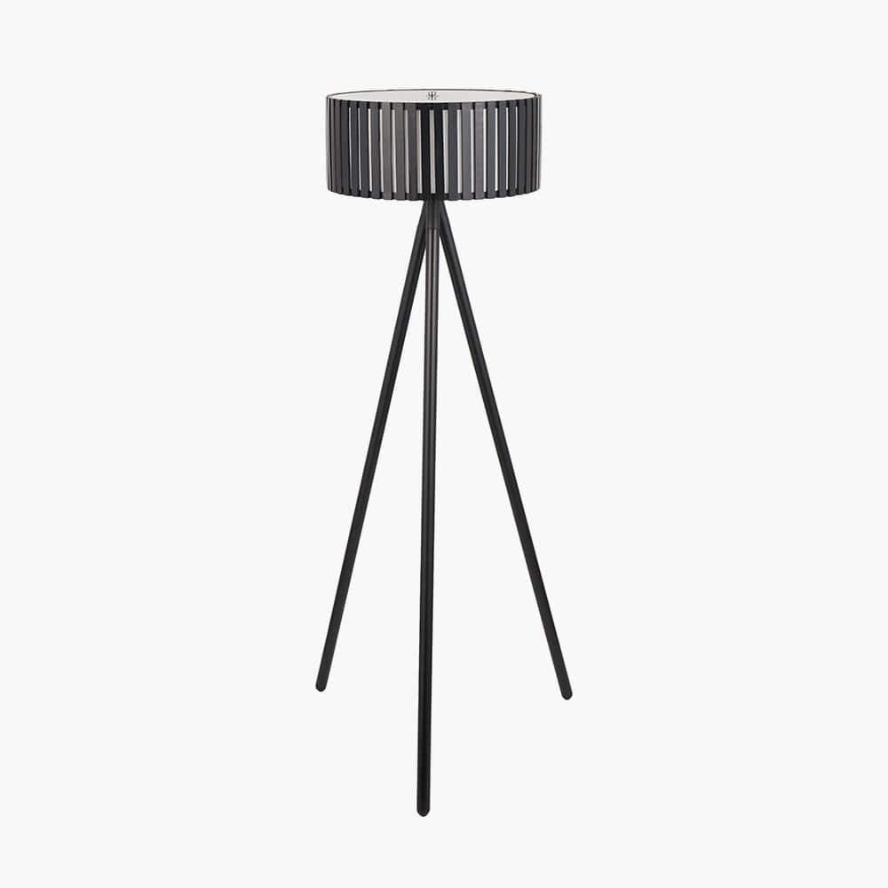 Rabanne Slatted Black Wood Tripod Floor Lamp.