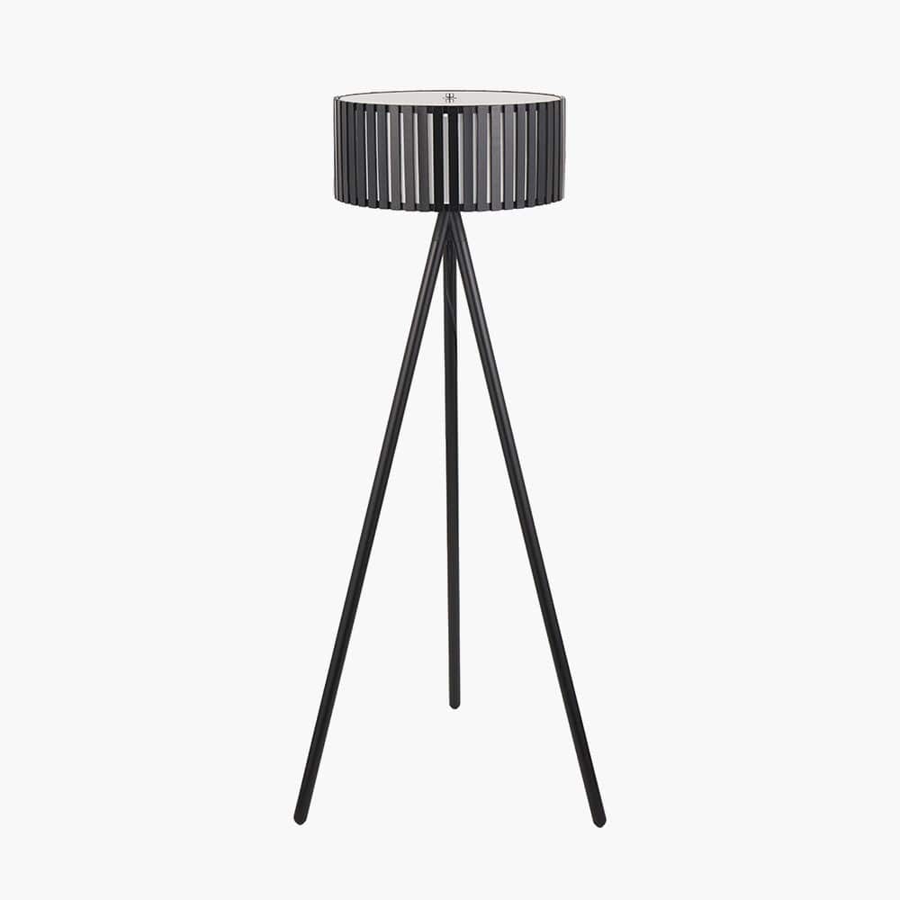 Rabanne Slatted Black Wood Tripod Floor Lamp.