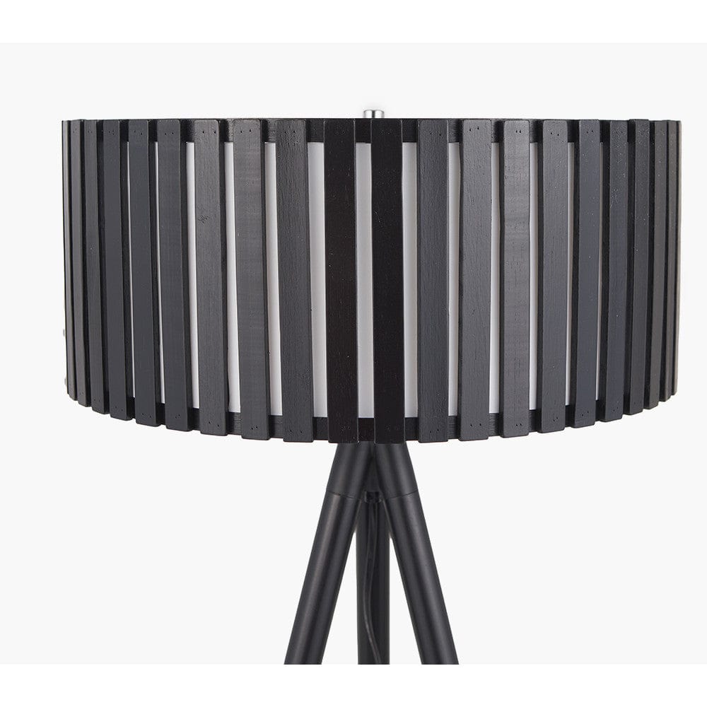 Rabanne Slatted Black Wood Tripod Floor Lamp.