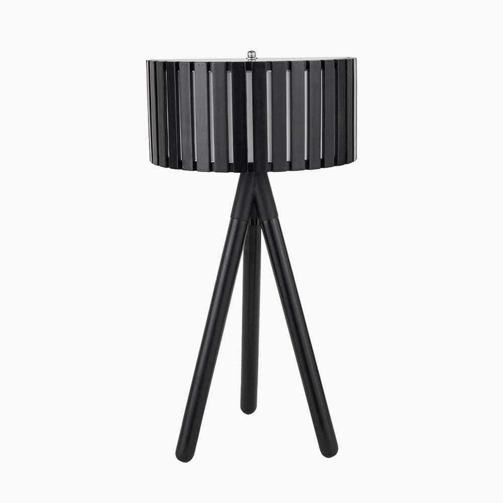 Rabanne Slatted Black Wood Tripod Table Lamp.
