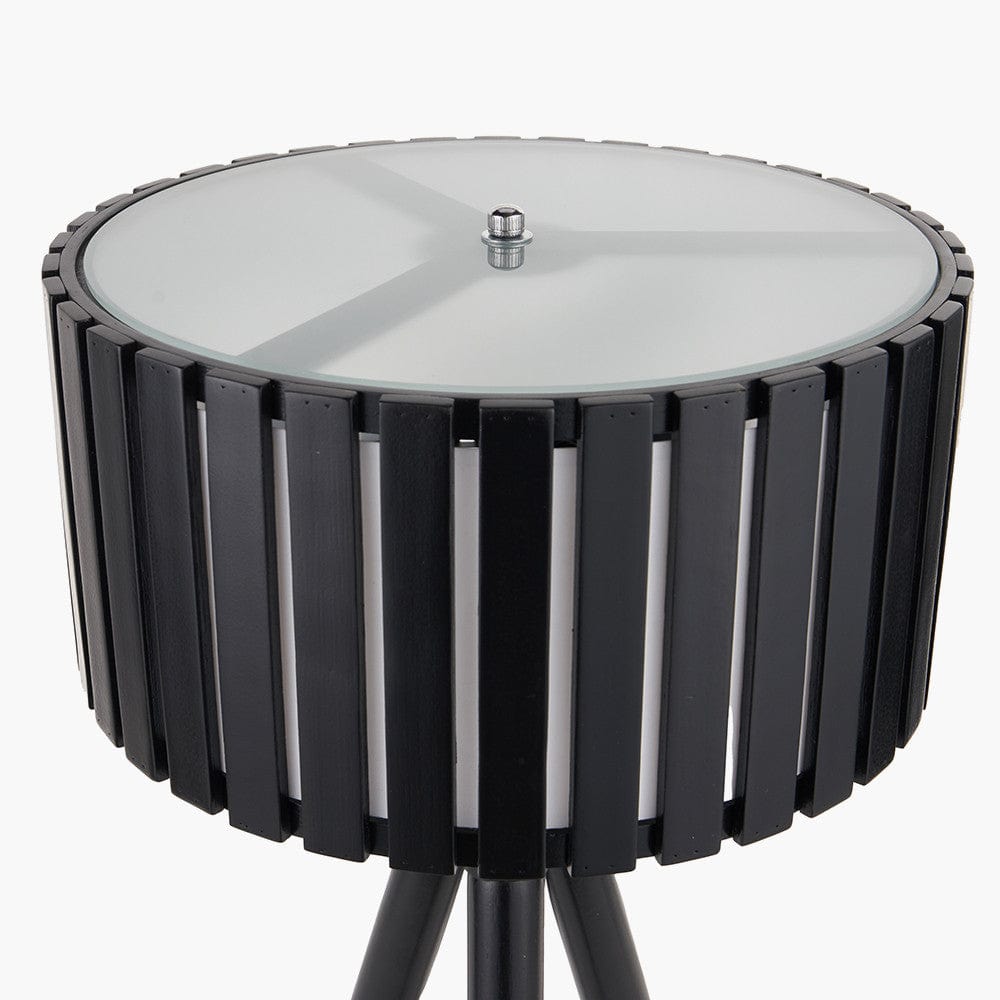 Rabanne Slatted Black Wood Tripod Table Lamp.