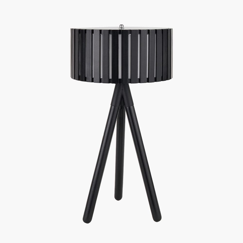 Rabanne Slatted Black Wood Tripod Table Lamp.