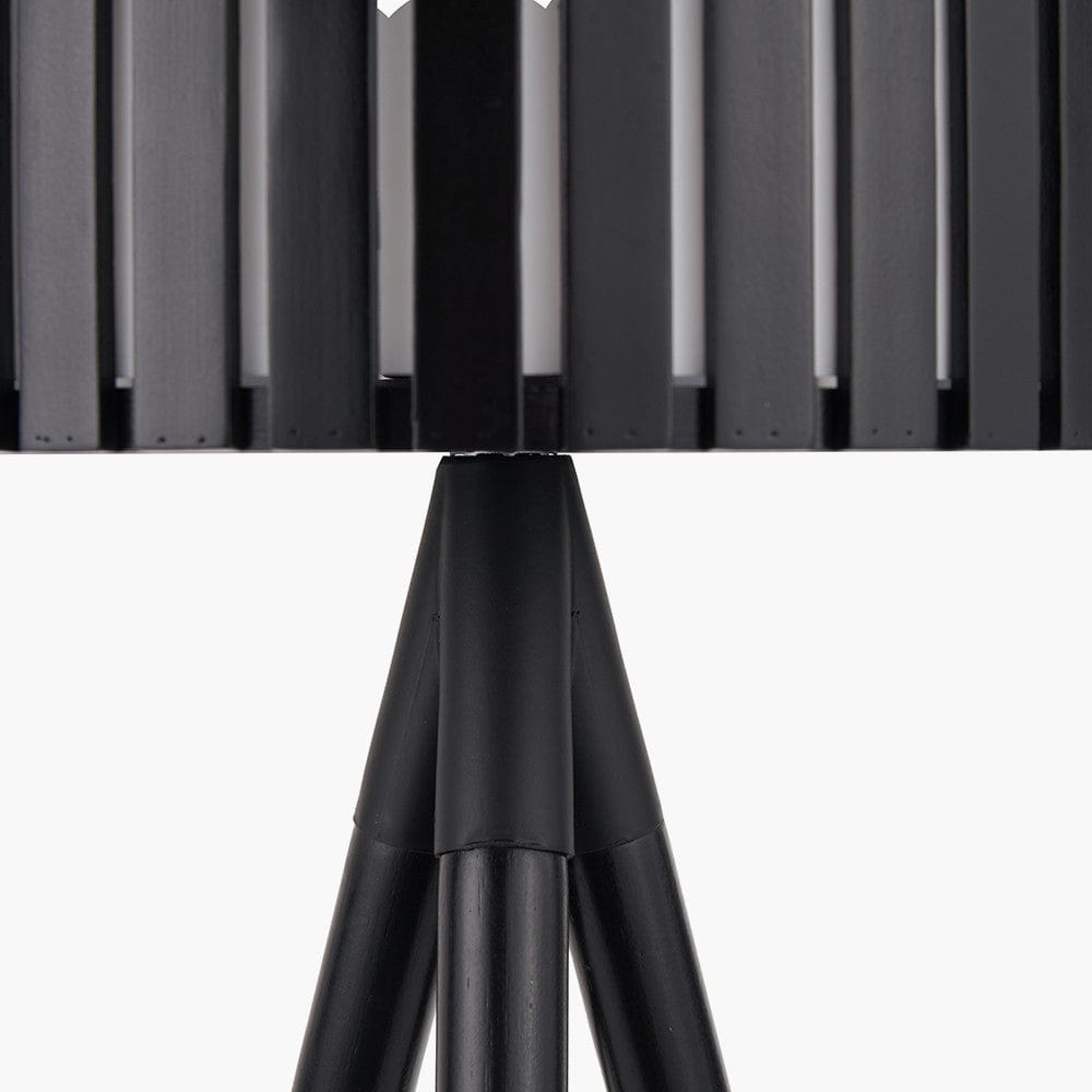 Rabanne Slatted Black Wood Tripod Table Lamp.