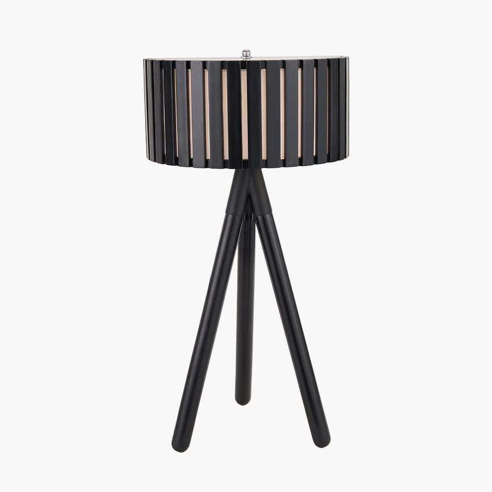 Rabanne Slatted Black Wood Tripod Table Lamp.
