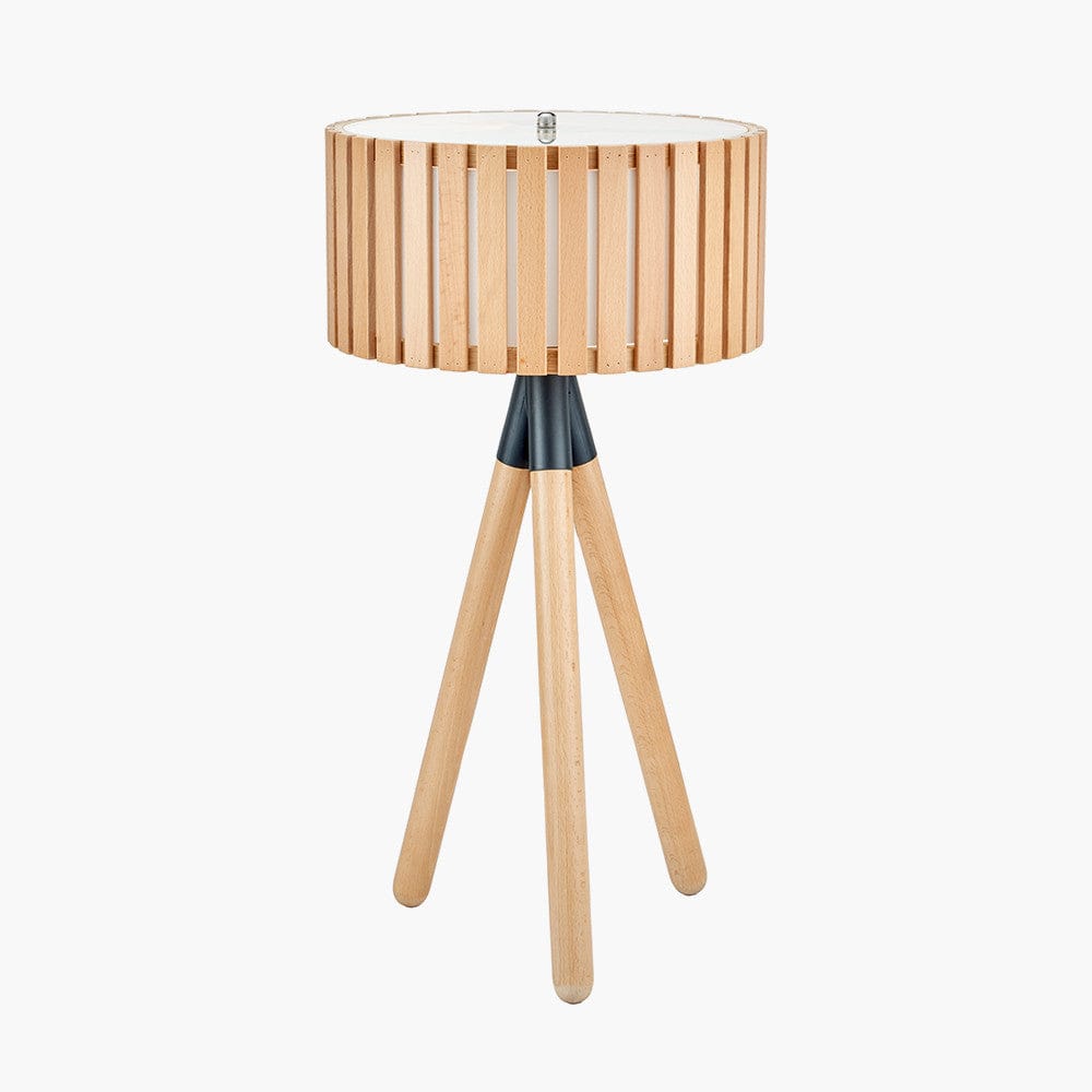 Rabanne Slatted Natural Wood Tripod Table Lamp.