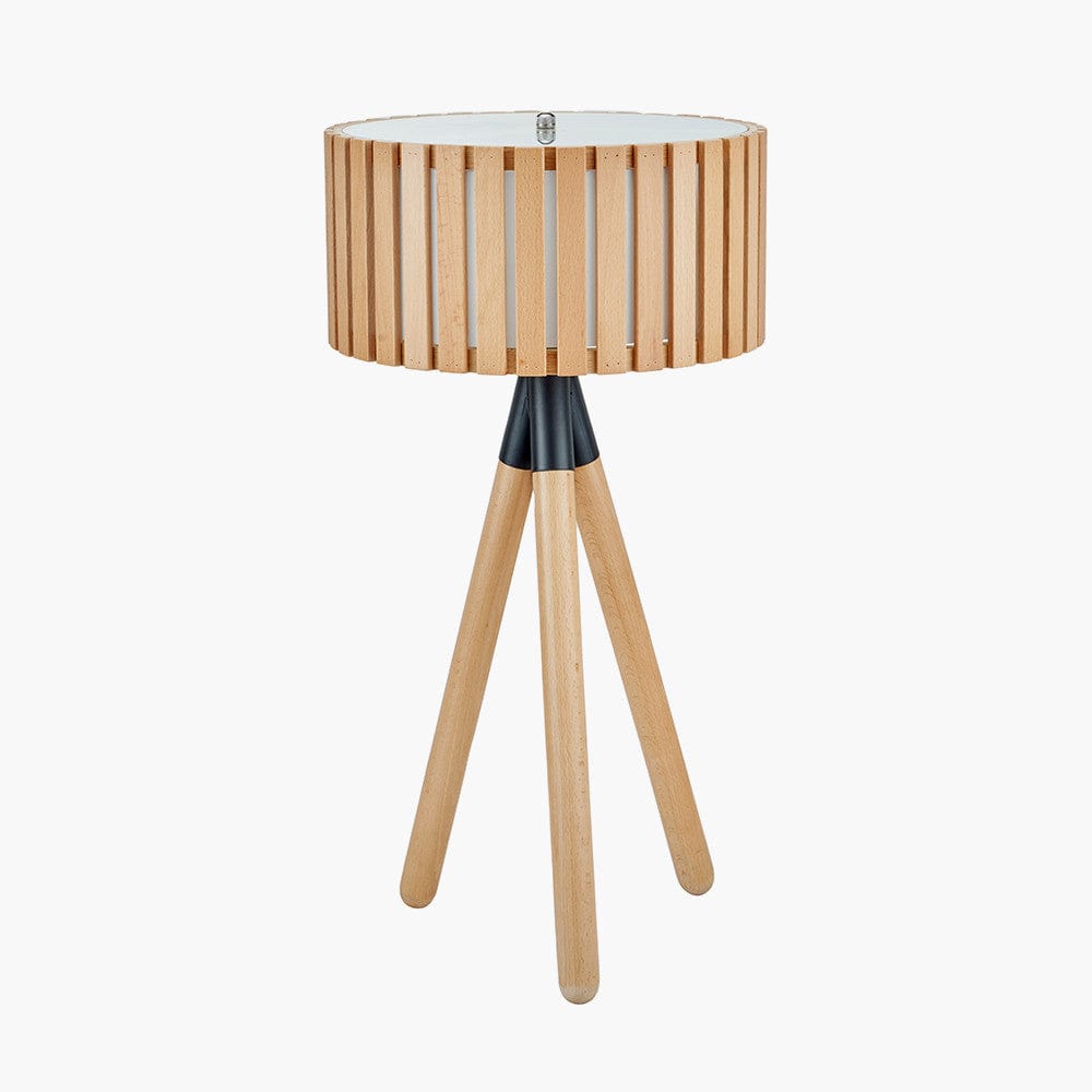 Rabanne Slatted Natural Wood Tripod Table Lamp.