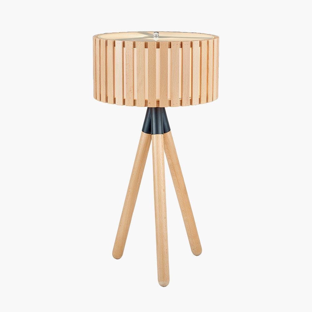 Rabanne Slatted Natural Wood Tripod Table Lamp.